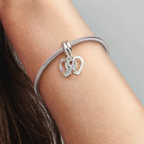 Pandora Puzzle Piece Hearts Splittable Friendship Dangle Charm - Picture 2 of 2